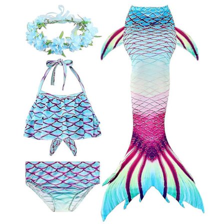 Kids Girls Mermaid Tail Bikini Set Swimwear Swimsuit Swimming Costume Included Garland Headband
