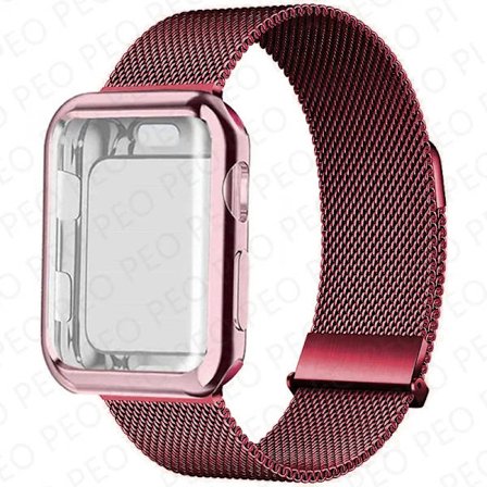 Milanese Loop+Fodral För Apple Watch Armband 45mm 44mm 38mm-42mm 41/40mm Metall Magnetiskt armband iwatch Serie 9 8 7 6 5 4 3 SE Rem