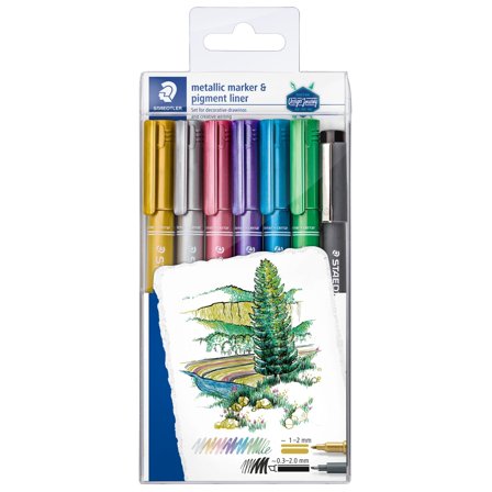 Staedtler Metallic Marker + Fineliner lot de 6 + 1