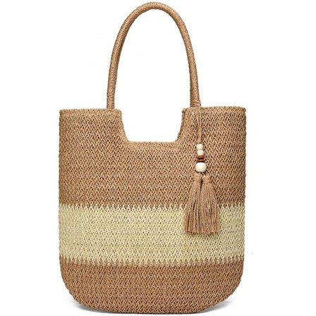 Strå Strandtaske til Kvinder - Stor Vævet Boho Tote med Justerbar Rem | Feriehåndtaske til Pool, Strand & Ferie | Naturfiber