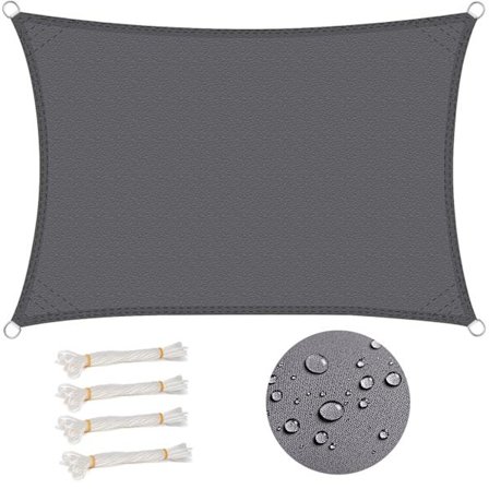 Rektangulært solseil 3x4 m vanntett anti 93% UV vannavvisende vindbeskyttelse polyester med UV-beskyttelse for hage uteplass camping grå-FX-