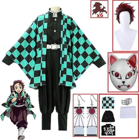 Demon Slayer Kimetsu No Yaiba Tanjirou Kamado Cosplay Kostume Kimono Jul Anime Uniform Sæt til Voksne Børn V 9 piece set 120