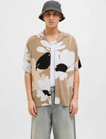 Jack & Jones Jjjeff Monochrome Resort Shirt Ss - Beige - S