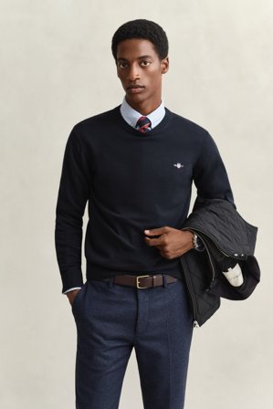 GANT Herren Rundhalspullover aus Baumwolle (L) Marineblau