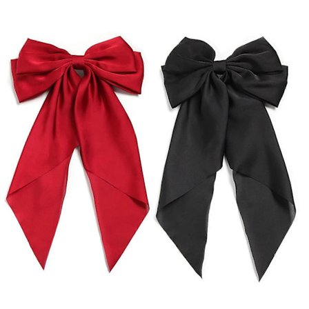 Silk Satin Hair Bows for Women Large Bow Hair Clips Metal Snap Barrettes French Hair Clip Hair Accessories Black Red 2 Pack