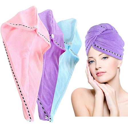 Rose Violet Bleu, Turban en Microfibre pour les Cheveux, 3 Pcs