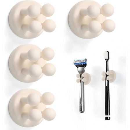 Tandbørsteholder i silikone - 4 stk., Multifunktionel krog Vandtæt selvklæbende enkel tandbørstekrog til væg til ophængning i badeværelse, køkken, 