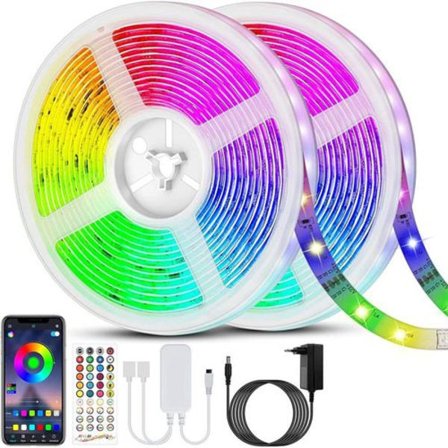 LED-remsa 20m Bluetooth RGB LED-remsa färgväxlande LED-ljusslinga