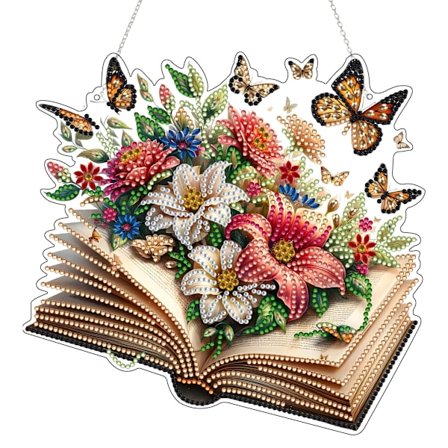 Blommig Bok Diamantkonst Kit för Vuxna, Dubbelsidig Specialformad DIY Rhinestone Målning med Akryldiamanter för Fönstervägg De