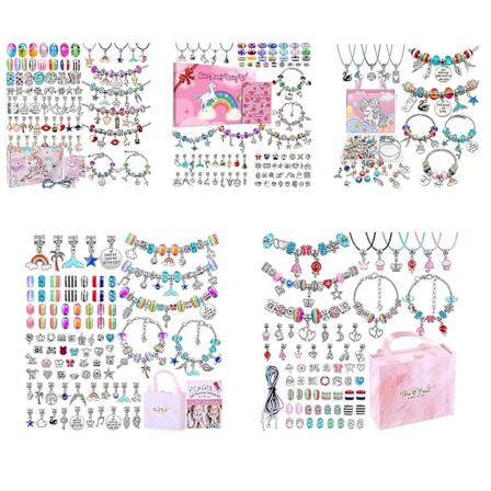 2023 DIY armbåndsett med perler og anheng - Lag smykker selv - Perfekt gave til jenter (stil 5)