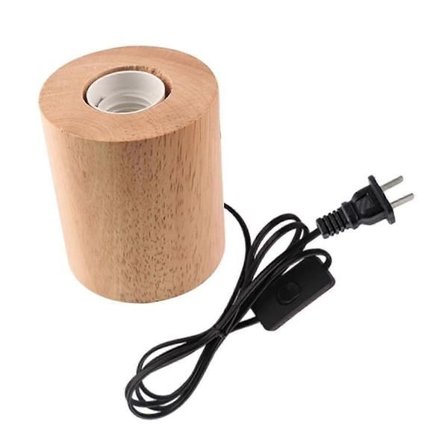 Rustik E27 Træbase Bordlampe Læse Skrivebordslampe med Stik Natlampe Pæresokkelholder til Soveværelsesindretning