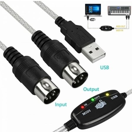 USB IN-OUT MIDI Cable Converter PC to Music Keyboard Adapter Co