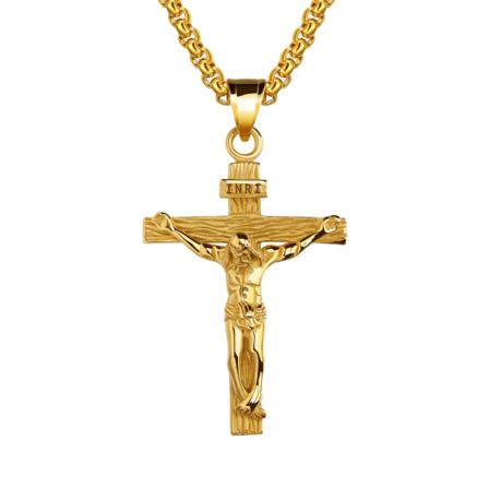 (guld) Katolsk Jesus Kristus På Inri Korshänge