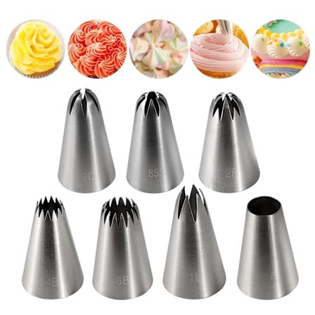 7 st stora spritstyllar i rostfritt stål för tårtdekoration