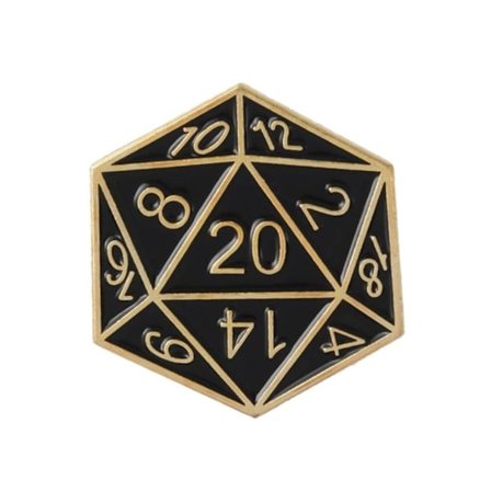 Broche - Nål - Terning D20 - Rollespil D&D - Sort/Gul