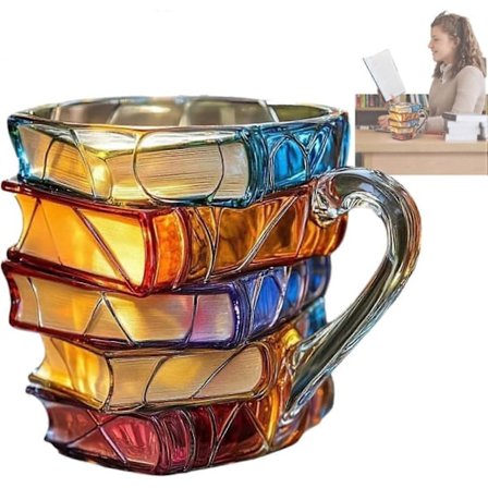Målad Bokmugg, Nyhet 3D Målade Böcker Kaffemugg för Varma Eller Kalla Drycker, Unika Böcker Staplade Formade Kaffemuggar Presenter för Bokälskare 