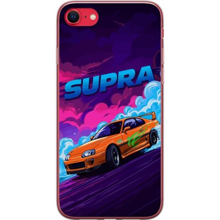Kompatibelt Mobildeksel til Apple iPhone SE (2020) Toyota Supra i drift med neonfarget røyk, fartfølelse og nattlig gatebilløpmiljø
