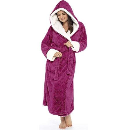 Naisten Sherpa-fleece-kylpytakki Pehmeä kylpytakki Hupullinen Pörröinen Froteekylpytakki Rose Red