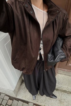 NA-KD Veste en similicuir suédé à détail aux épaules - Vestes en similicuir - Marron - EU 44