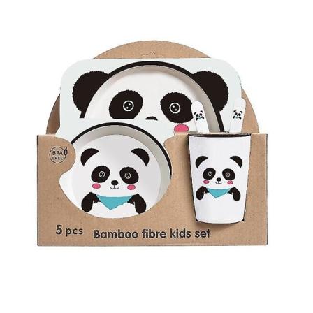 Fem-delt bambusfiber børneservice med dyremotiver Panda