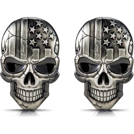 2Pack 3D-klistermärken Metallskalle USA-flaggemblem, 2,75 x 1,77 tum (2