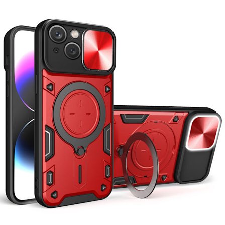 SKALO iPhone 15 Armor Hybrid Magnet Ring Camera Slider - Rød