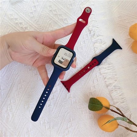 Klockarmband för Apple Watch iWatch 41mm S7/S8 Small S-Vinröd + Mörkblå + Mörkblått Skal