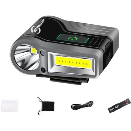 Oppladbar LED-hodelykt med sensorstyring - Vanntett, kraftig lys for fiske, løping, camping - Svart