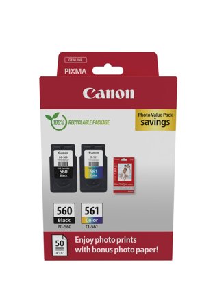 Canon PG-560/CL-561 Photo Value Pack - 2-pack - svart, farge (cyan, magenta, gul) - original - blank - blekkpatron/papirsett