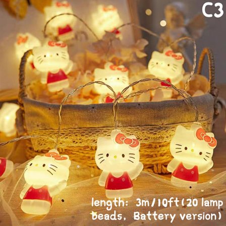 Lysbånd med tegneseriefigur, kattelysdekoration, Hello K