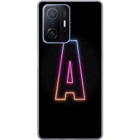 Kompatibel Mobilcover til Xiaomi Xiaomi 11T Pro Minimalistisk neonbogstav A i regnbuefarvet lys mod sort baggrund i moderne typografisk stil