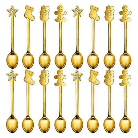 16 st Juldekorationer Rostfria Jul Kaffeskedar Dessertsked Bordsartiklar Kök Nyår G