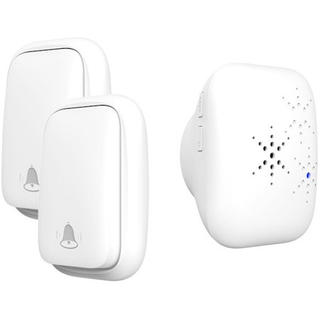 Trådløs dørklokke med 2 mottakere, vanntett trådløs dørklokke, rekkevidde 150 meter, hvit