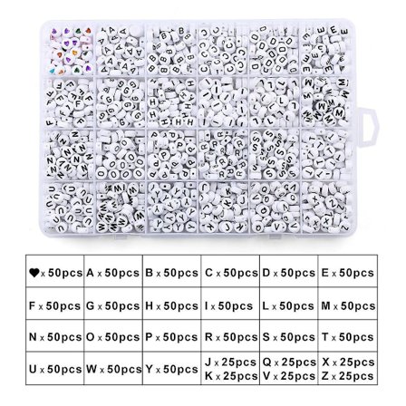 Sorte Akryl Terning Alfabet Perler til DIY Smykkefremstilling - Halskæde Armbånd Tilbehør