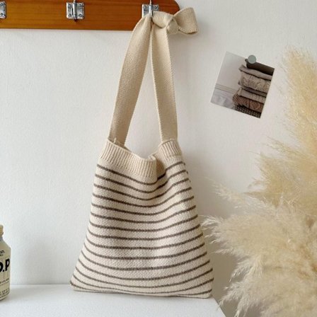 Stribede striktasker Håndvævet taske BEIGE
