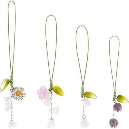 4 st Tulip Blomma Mobiltelefon Berlock Rem Nyckelring Snodd Tulip Kedja Mobiltelefon Berlock Halsband Smycken
