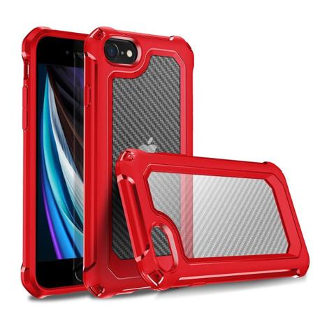 Iphone 7/8/se (2020/2022) - Shockproof Kolfiber Textur Skal - Rö