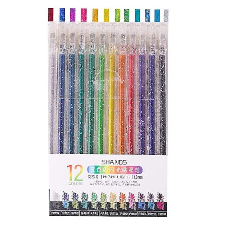 Färgglad glitterpenna, pennor för vuxenmålarbok, glitterpennor för barn, färgglad glitterpenna (12 C (FMY)