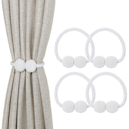 Vita, set med 4 magnetiska gardiner med små pärlor för att kyssas -