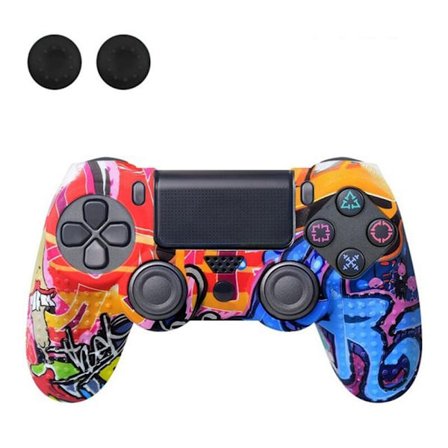 DATA FROG Silikon deksel Sony PlayStation 4 Pro / PS4 Slim / Playstation 4 Game Controller Graffiti beskyttelsesveske - Blå R