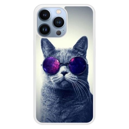 Förstärkt silikonfodral med tryck, kompatibelt med Apple iPhone 13 Pro, katt med glasögon