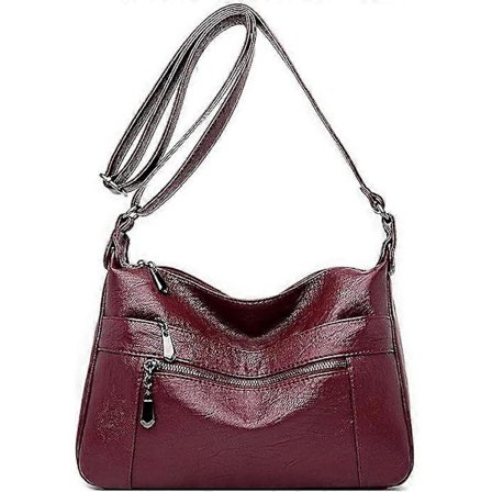 Dam Läder Crossbody Väskor Multi Ficka Mjukt Dam Läder Axelväska Lättvikt med Justerbar Axelrem