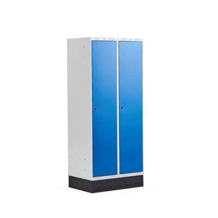 Clothes locker CLASSIC, skirting base, 2 modules, 1890x800x550mm, blue