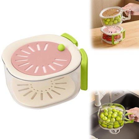 Fruktskål med lock och sil, silskål med handtag, grönsaksavlopp, matförvaring i kylskåp