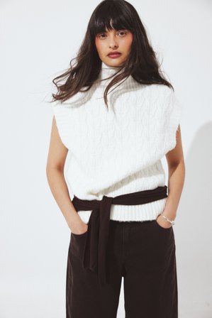 NA-KD Gilet sans manches en maille torsadée - Gilet en tricot - Blanc - XS