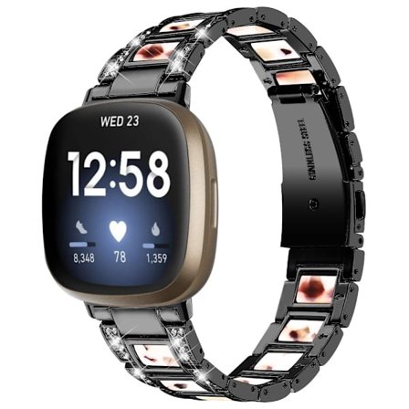 Fitbit Sense / Versa 3 klockarmband med strassdekor i hartsblock - Svart / Nougat Mönster