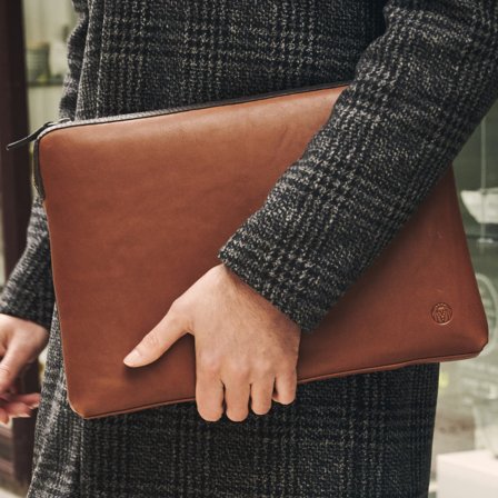 Lou Tan & Dark-Brown Leather Laptop Sleeve for Men - Laptop sleeves