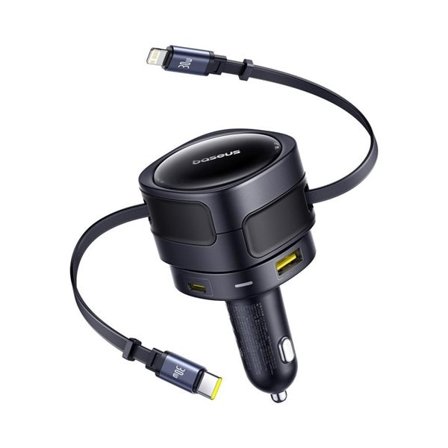 Baseus Billader med 1xUSB-C, 1xUSB PD 90W + innebygd USB-C og belysningskabel - Svart