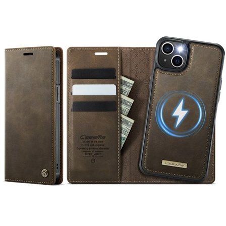 CASEME C49 Mobilskal till iPhone 14 MagSafe RFID Blocker Läder Kaffe