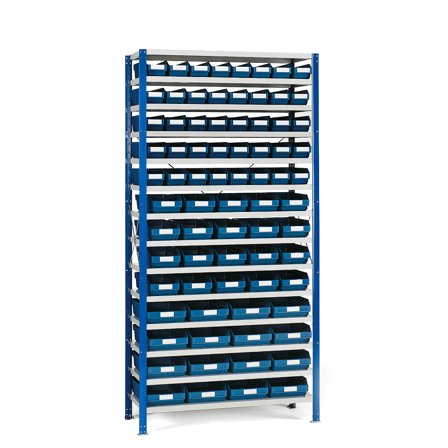 Kleinteileregal REACH + MIX, 76 Behälter, 2100 x 1000 x 400 mm, blau